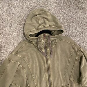 Free People Olive Green Zip-Up Hoodie